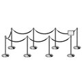 Montour Line Stanchion Post & Rope Kit Pol.Steel, 8CrownTop 7Blk Rope 8.5x11H Sign C-Kit-7-PS-CN-1-Tapped-1-8511-H-7-PVR-BK-PS